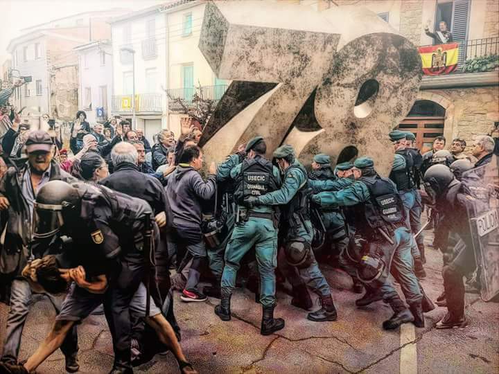 montaje sobre las cargas policiales en Cataluña el 1-O