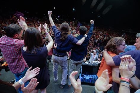 Unidos Podemos durante su cierre de campaña en Madrid.